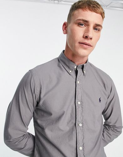 Camicia Oxford slim fit tinta in capo grigio perfetto con logo del pony - Polo Ralph Lauren - Modalova