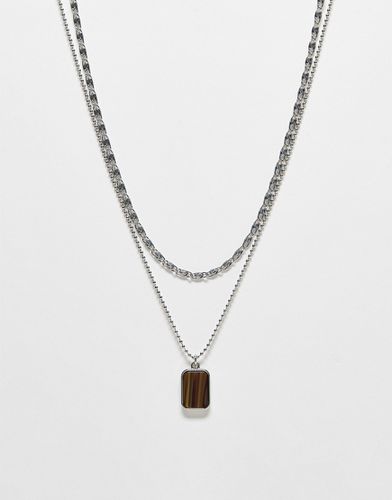 Collana a 2 fili argentata unisex con pietra-Argento - Reclaimed Vintage - Modalova