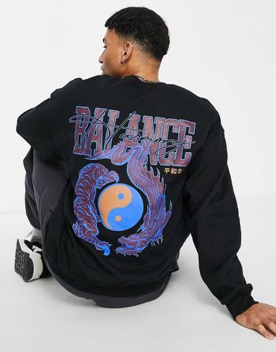 Felpa oversize nero slavato con scritta stampata "Balance" - Topman - Modalova