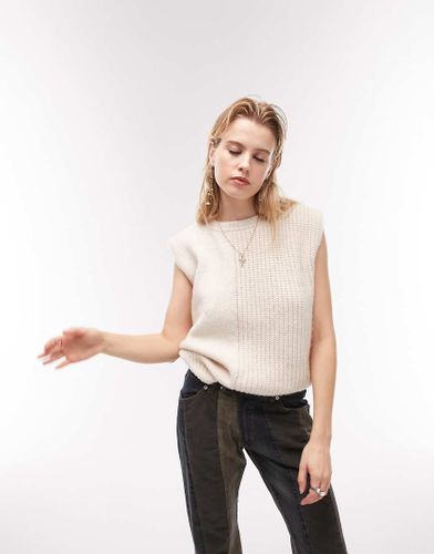 Top senza maniche in maglia color crema a coste-Bianco - Topshop - Modalova
