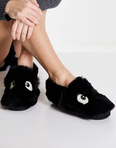 Pantofole nere in pelliccia sintetica con occhi - Topshop - Modalova