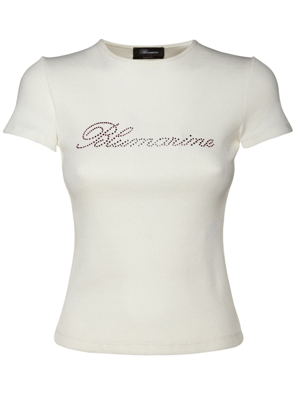 T-shirt In Cotone A Costine Con Logo Di Cristalli - BLUMARINE - Modalova