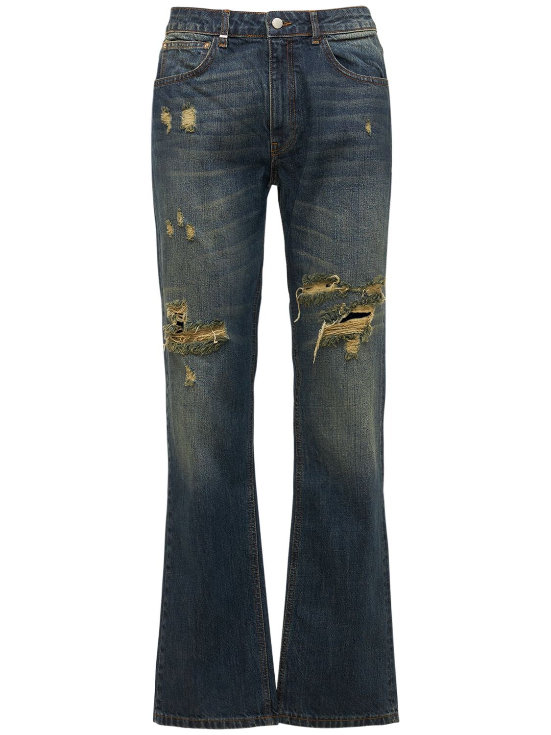 Jeans Dritti In Denim Di Cotone Distressed - FLANEUR HOMME - Modalova