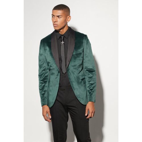 Blazer Skinny Fit in raso e velours con bavero a scialle - boohoo - Modalova