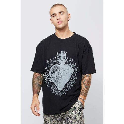 T-shirt oversize con stampa di cuore stile tatuaggio - boohoo - Modalova