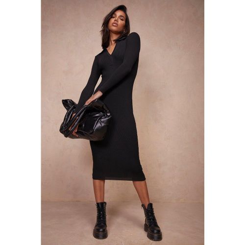Vestito midi in maglia a coste con colletto stile polo - boohoo - Modalova