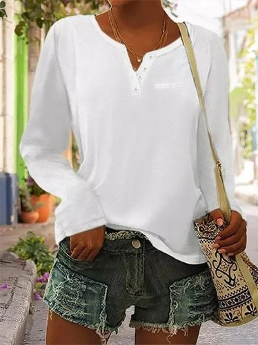 Scollo a V Abbottonato Tinta unita T-shirt - JustFashionNow - Modalova
