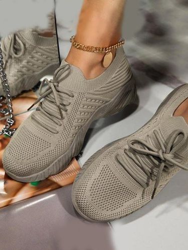 Maglia piattaforma Colore Solido Allacciato Flyknit Di peso leggero morbido Suola Slip on Scarpe da ginnastica - JustFashionNow - Modalova