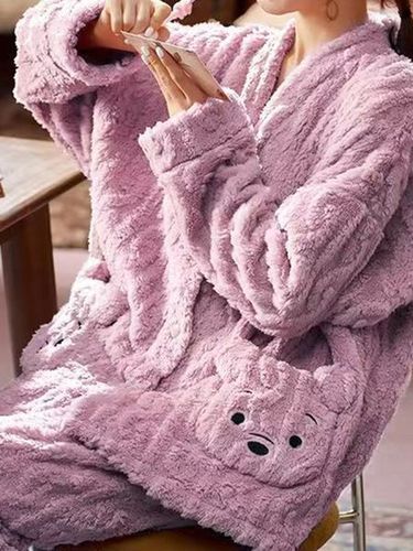 Flanella cartone animato Orso Grande con tasche Pigiama Maniche Lunghe Pantaloni Abbigliamento da casa Impostare taglia grande - JustFashionNow - Modalova