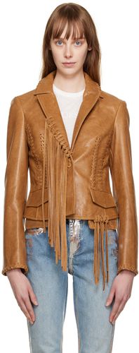 Brown Tassel Leather Jacket - Guess Jeans U.S.A. - Modalova
