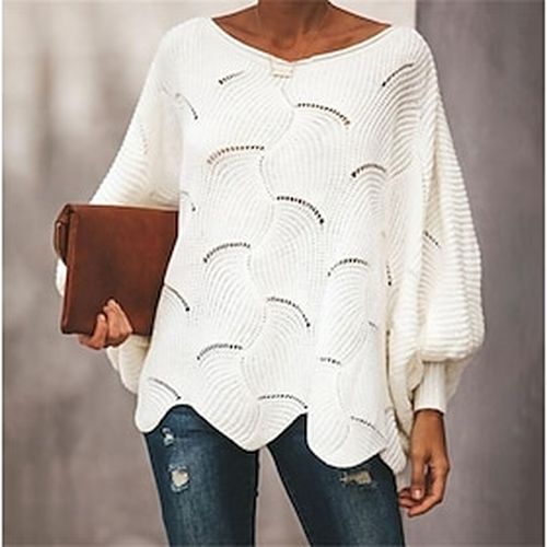 Women's Pullover Sweater Jumper Ribbed Crochet Knit Hollow Out Tunic Boat Neck Solid Color Daily Holiday Casual Soft Drop Shoulder Winter Fall Black Pink S M L - Ador IT - Modalova