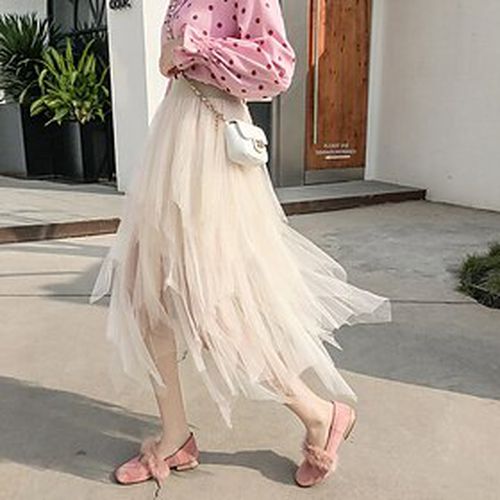 Women's Skirt Tutu Organza Asymmetrical Black White Pink Light Grey Skirts Layered Asymmetric Hem Casual Daily Weekend Fashion S M L - Ador IT - Modalova