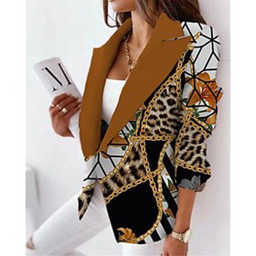 Women's Blazer Office Work Breathable Double Breasted with Pockets Formal Baroque Turndown Regular Fit Leopard Outerwear Winter Fall Long Sleeve Pink Brown S M - Ador IT - Modalova
