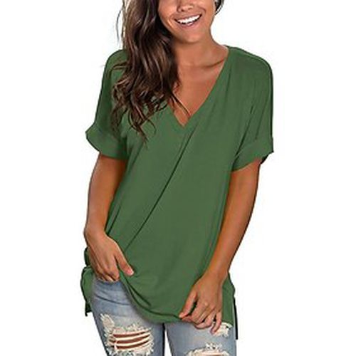 Women's Casual Daily Weekend T shirt Tee Short Sleeve Plain V Neck Basic Tops Green White Black S - Ador IT - Modalova