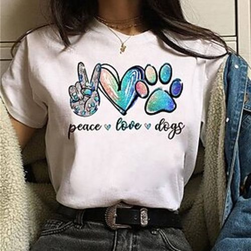 Women's T shirt Tee Green Blue Pink Print Graphic Heart Casual Weekend Short Sleeve Round Neck Basic Regular Painting Couple S - Ador IT - Modalova