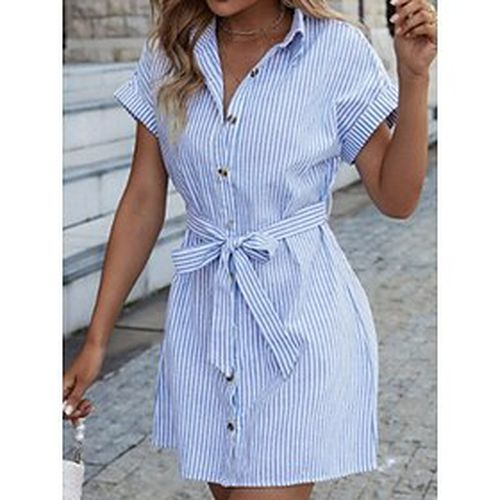 Women's Shirt Dress Casual Dress Outdoor Daily Vacation Mini Dress Fashion Modern Polyester Button Shirt Collar Summer Spring Short Sleeve Loose Fit 2 - Ador IT - Modalova