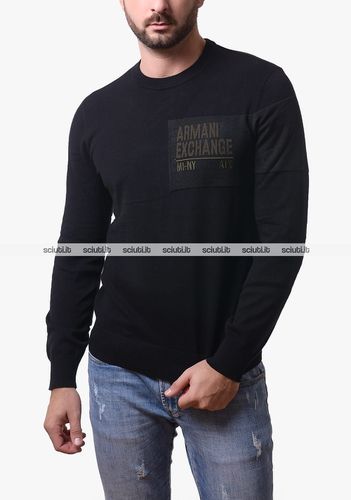 Maglione uomo nero logo jacquard - Armani Exchange - Modalova