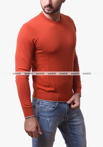Maglia uomo arancione logo ricamato in cotone e cashmere - Armani Exchange - Modalova