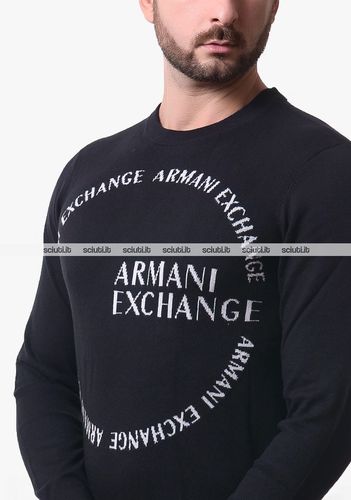 Maglione uomo nero maxi logo in cotone e cachemire - Armani Exchange - Modalova